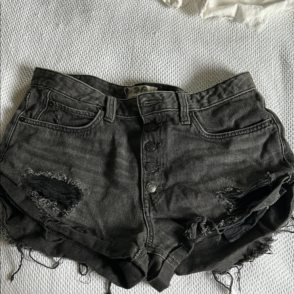 Free People Black Distressed Jean Shorts Cut-Off Style